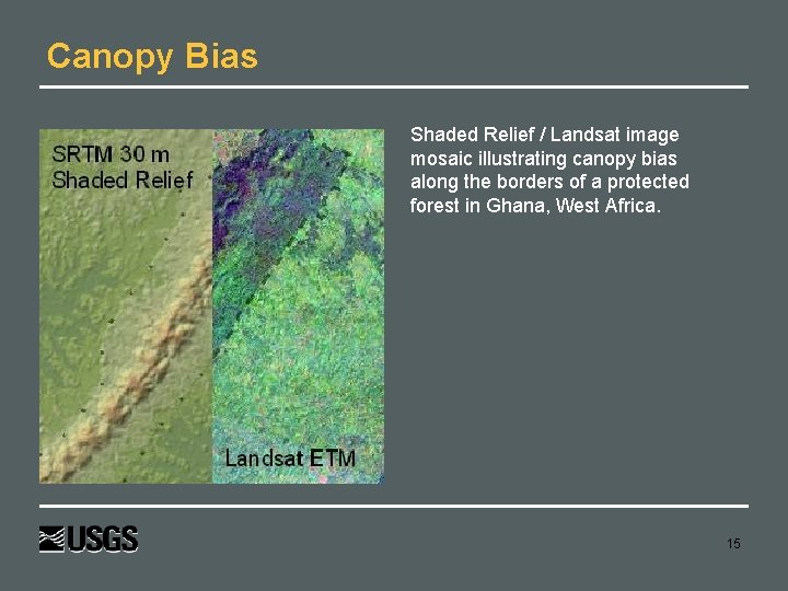 Canopy Bias Shaded Relief / Landsat image mosaic illustrating canopy bias along the borders