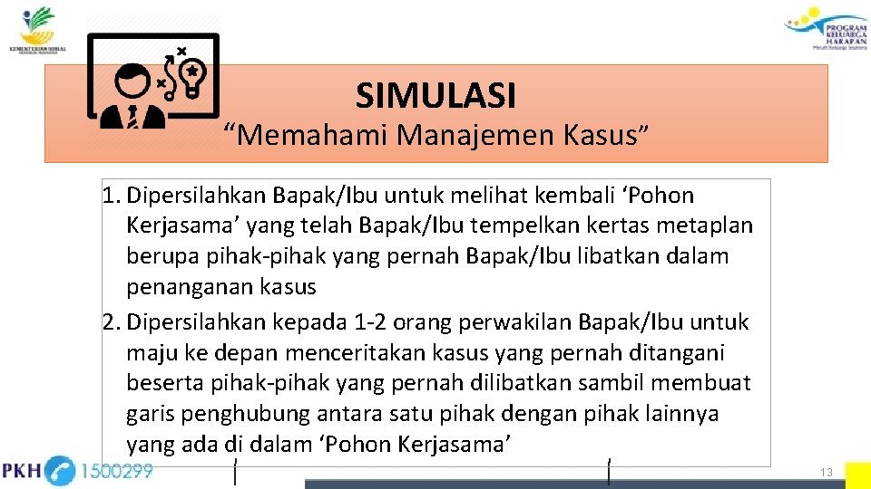 SIMULASI “Memahami Manajemen Kasus” 1. Dipersilahkan Bapak/Ibu untuk melihat kembali ‘Pohon Kerjasama’ yang telah