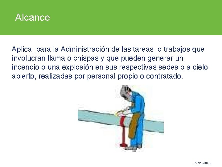 Alcance Aplica, para la Administración de las tareas o trabajos que involucran llama o