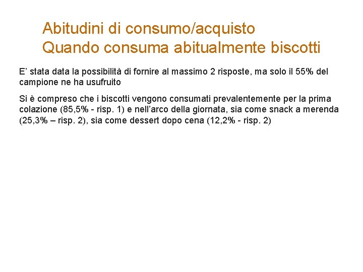 Abitudini di consumo/acquisto Quando consuma abitualmente biscotti E’ stata data la possibilità di fornire