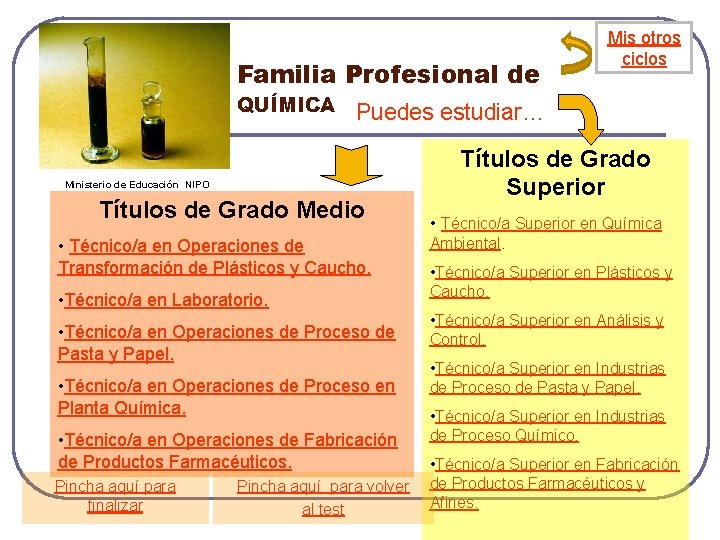 Familia Profesional de QUÍMICA Puedes estudiar… Ministerio de Educación NIPO Títulos de Grado Medio