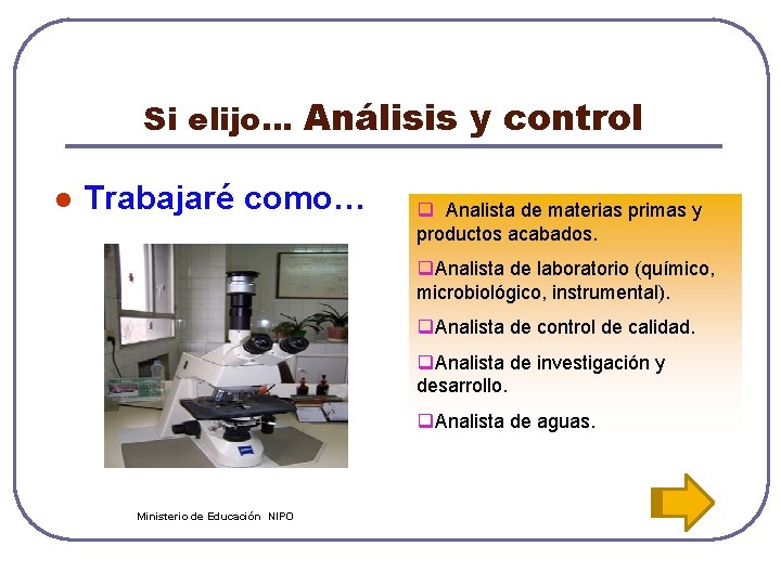 Si elijo… Análisis y control l Trabajaré como… q Analista de materias primas y