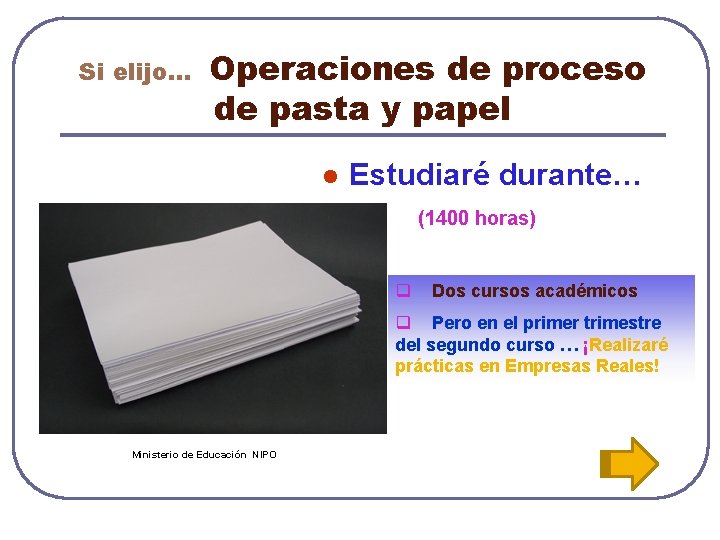 Si elijo… Operaciones de proceso de pasta y papel l Estudiaré durante… (1400 horas)