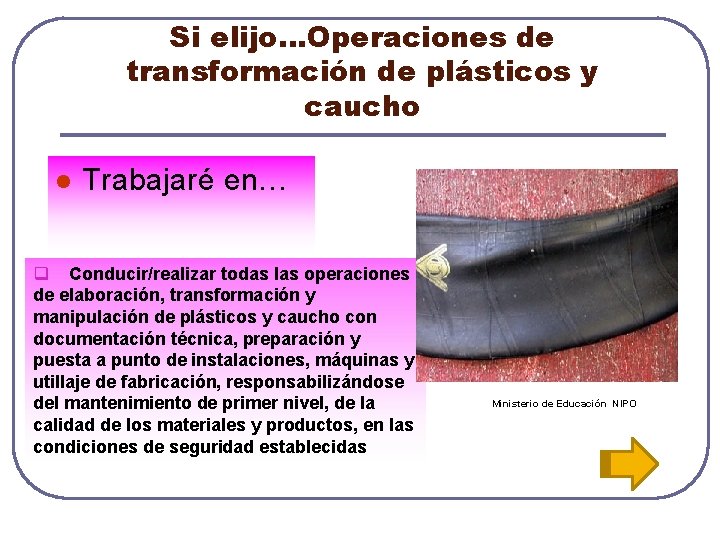 Si elijo…Operaciones de transformación de plásticos y caucho l Trabajaré en… q Conducir/realizar todas