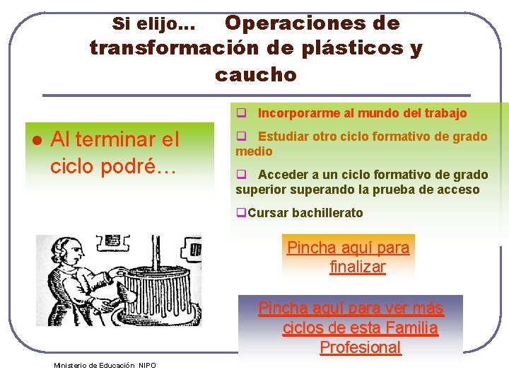 Operaciones de transformación de plásticos y caucho Si elijo… q Incorporarme al mundo del