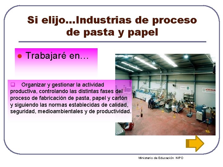 Si elijo…Industrias de proceso de pasta y papel l Trabajaré en… q Organizar y