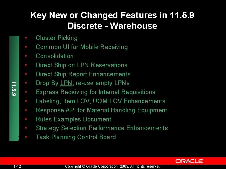 Key New or Changed Features in 11. 5. 9 Discrete - Warehouse 11. 5.