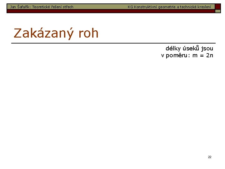 Jan Šafařík: Teoretické řešení střech KG Konstruktivní geometrie a technické kreslení Zakázaný roh délky