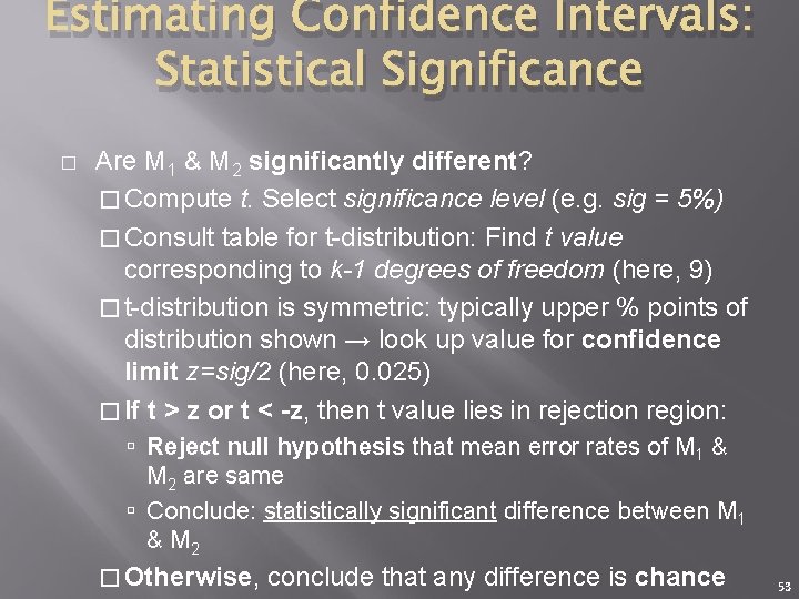Estimating Confidence Intervals: Statistical Significance � Are M 1 & M 2 significantly different?