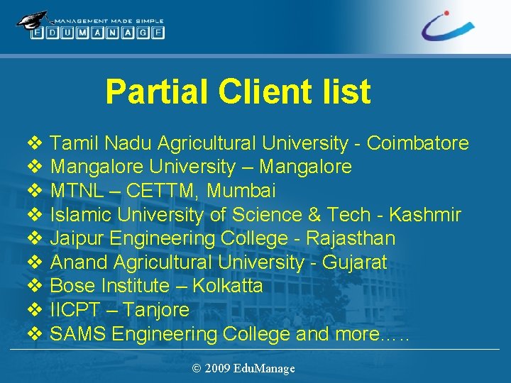 Partial Client list v Tamil Nadu Agricultural University - Coimbatore v Mangalore University –