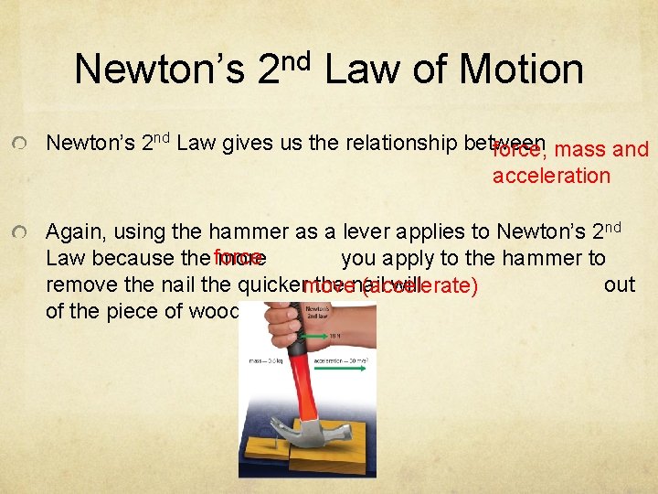 Newton’s 2 nd Law of Motion Newton’s 2 nd Law gives us the relationship