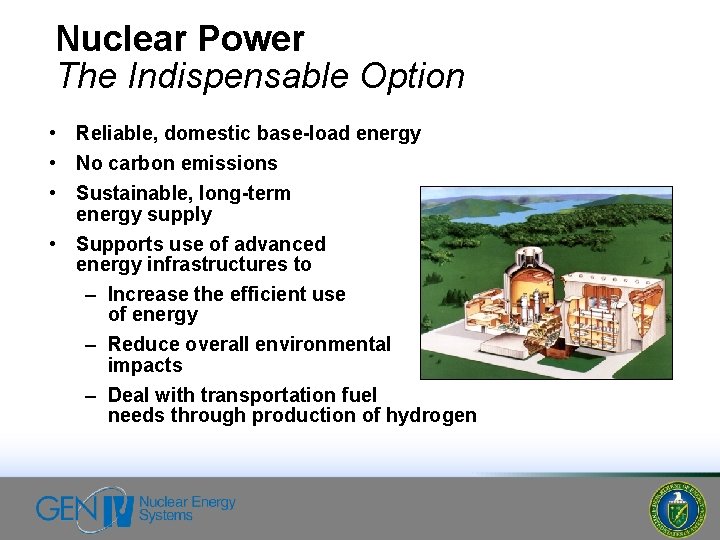 Nuclear Power The Indispensable Option • Reliable, domestic base-load energy • No carbon emissions