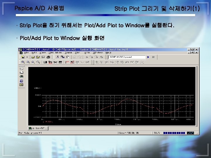 Pspice A/D 사용법 Strip Plot 그리기 및 삭제하기(1) · Strip Plot을 하기 위해서는 Plot/Add