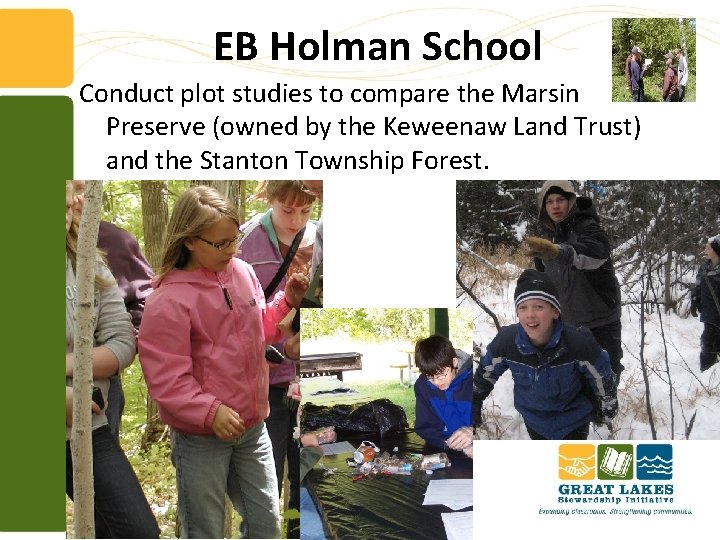 EB Holman School Conduct plot studies to compare the Marsin Preserve (owned by the
