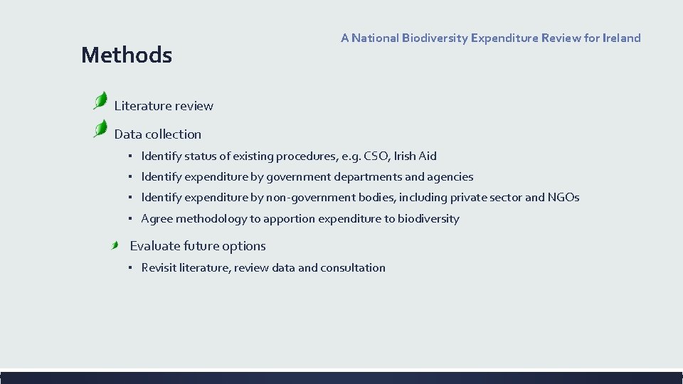 Methods A National Biodiversity Expenditure Review for Ireland Literature review Data collection ▪ Identify