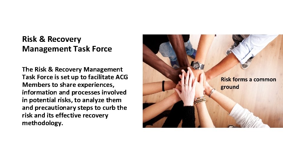 Risk & Recovery Management Task Force The Risk & Recovery Management Task Force is Risk & Recovery Management Task Force The Risk & Recovery Management Task Force is