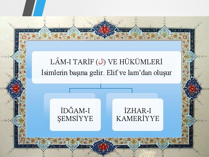 L M-I TARİF ( )ﺍﻝ VE HÜKÜMLERİ İsimlerin başına gelir. Elif ve lam’dan oluşur L M-I TARİF ( )ﺍﻝ VE HÜKÜMLERİ İsimlerin başına gelir. Elif ve lam’dan oluşur