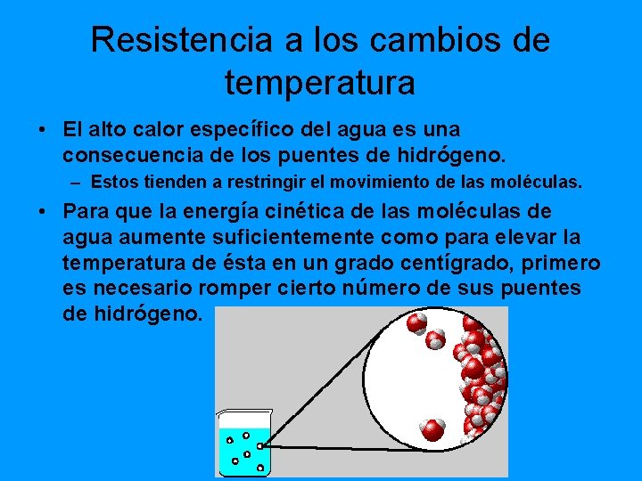 Resistencia a los cambios de temperatura • El alto calor específico del agua es