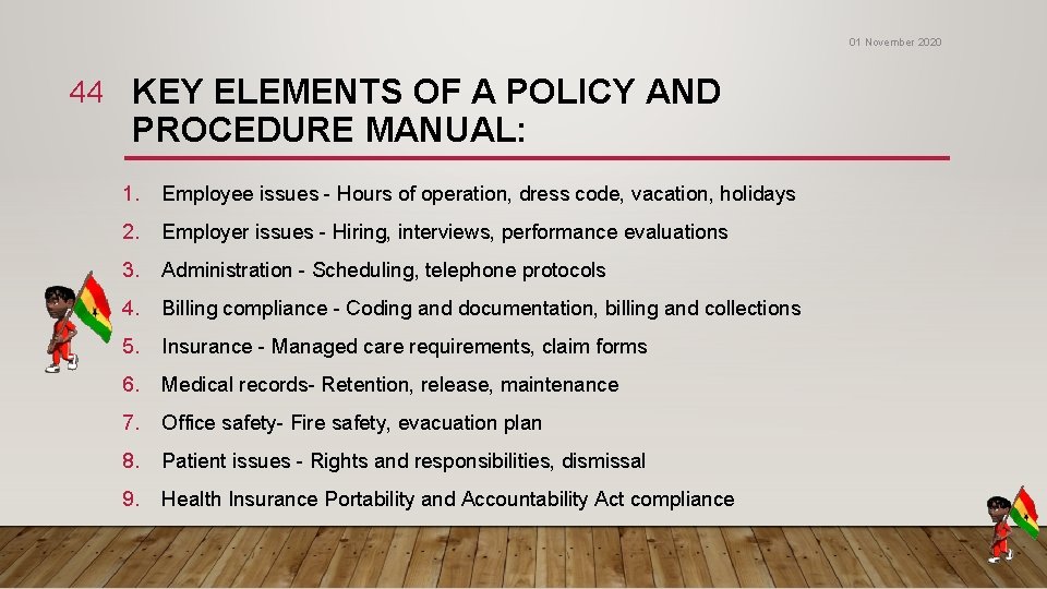 01 November 2020 44 KEY ELEMENTS OF A POLICY AND PROCEDURE MANUAL: 1. Employee 01 November 2020 44 KEY ELEMENTS OF A POLICY AND PROCEDURE MANUAL: 1. Employee