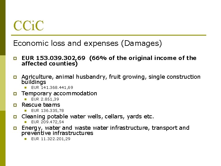 CCi. C Economic loss and expenses (Damages) p EUR 153. 039. 302, 69 (66%