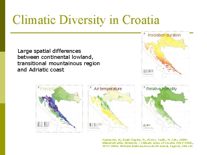 Climatic Diversity in Croatia Insolation duration Large spatial differences between continental lowland, transitional mountainous