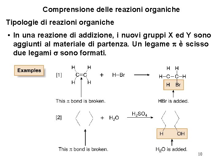 Comprensione delle reazioni organiche Tipologie di reazioni organiche • In una reazione di addizione,