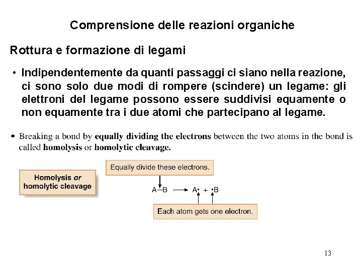 Comprensione delle reazioni organiche Rottura e formazione di legami • Indipendentemente da quanti passaggi