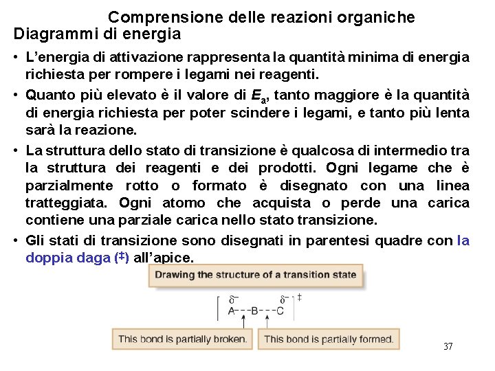 Comprensione delle reazioni organiche Diagrammi di energia • L’energia di attivazione rappresenta la quantità