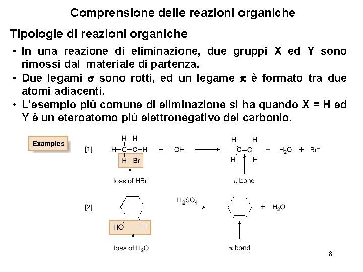 Comprensione delle reazioni organiche Tipologie di reazioni organiche • In una reazione di eliminazione,