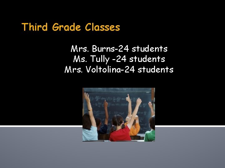 Third Grade Classes Mrs. Burns-24 students Ms. Tully -24 students Mrs. Voltolina-24 students 