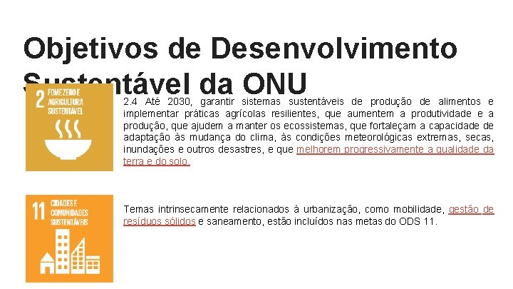 Objetivos de Desenvolvimento Sustentável da ONU 2. 4 Até 2030, garantir sistemas sustentáveis de