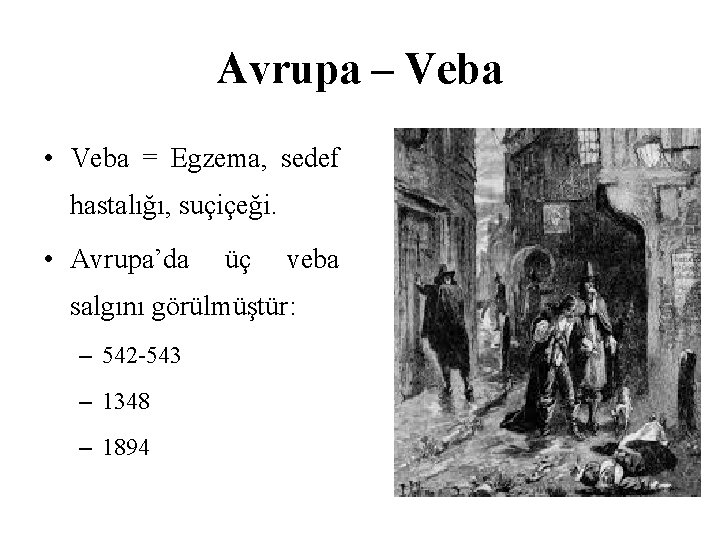 Avrupa – Veba • Veba = Egzema, sedef hastalığı, suçiçeği. • Avrupa’da üç veba