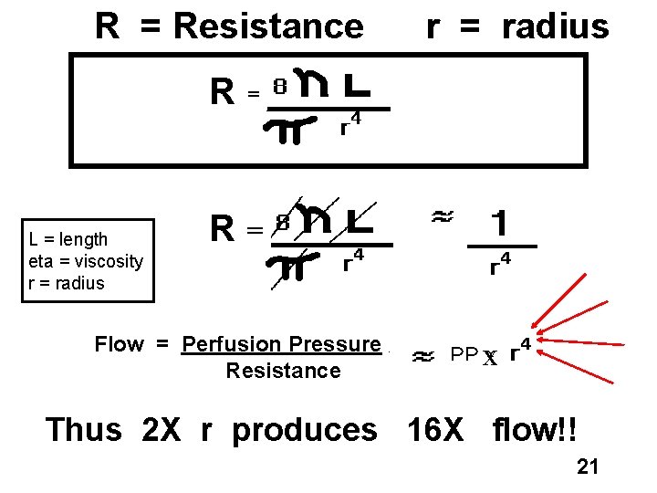 R = Resistance L = length eta = viscosity r = radius R =