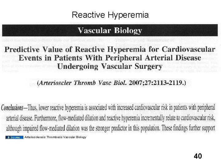 Reactive Hyperemia Arteriosclerosis Thrombosis Vascular Biology 40 