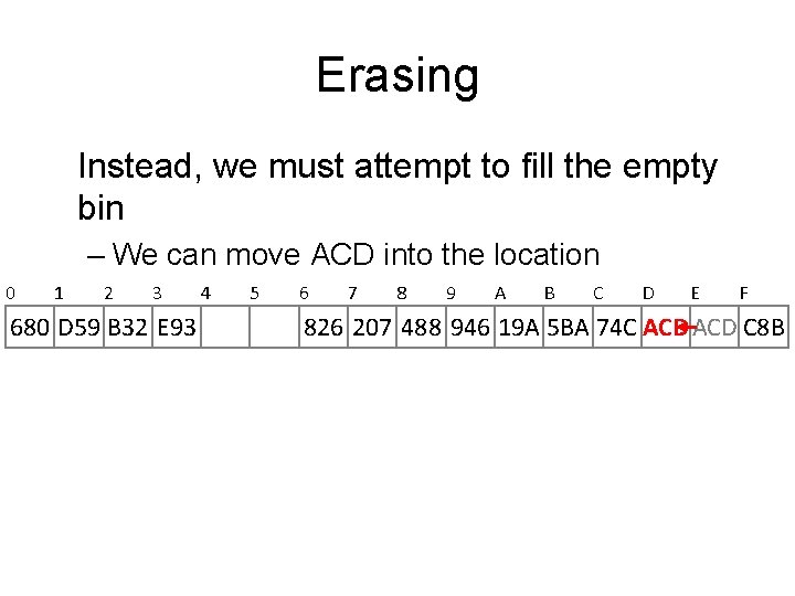 Erasing Instead, we must attempt to fill the empty bin – We can move Erasing Instead, we must attempt to fill the empty bin – We can move