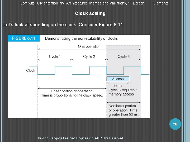 Computer Organization and Architecture: Themes and Variations, 1 st Edition Clements Clock scaling Let’s