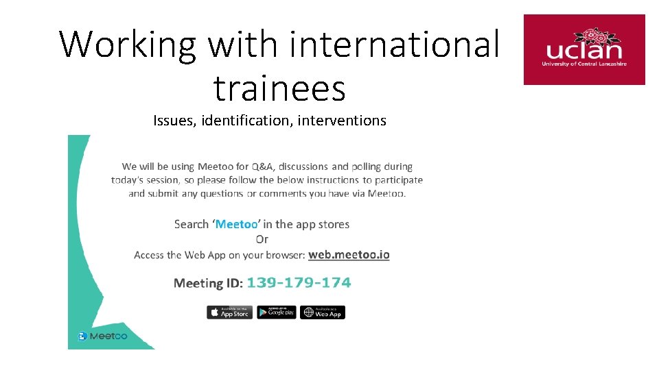 Working with international trainees Issues, identification, interventions 