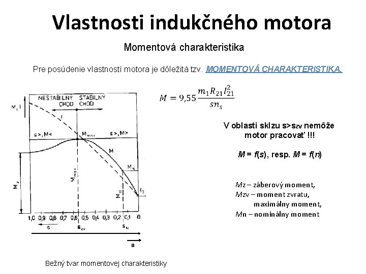 Vlastnosti indukčného motora Momentová charakteristika Pre posúdenie vlastností motora je dôležitá tzv. MOMENTOVÁ CHARAKTERISTIKA. Vlastnosti indukčného motora Momentová charakteristika Pre posúdenie vlastností motora je dôležitá tzv. MOMENTOVÁ CHARAKTERISTIKA.