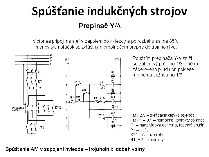 Spúšťanie indukčných strojov Prepínač Y/D Motor sa pripojí na sieť v zapojení do hviezdy