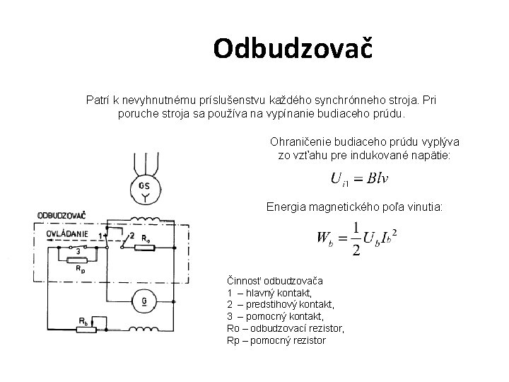 Odbudzovač Patrí k nevyhnutnému príslušenstvu každého synchrónneho stroja. Pri poruche stroja sa používa na