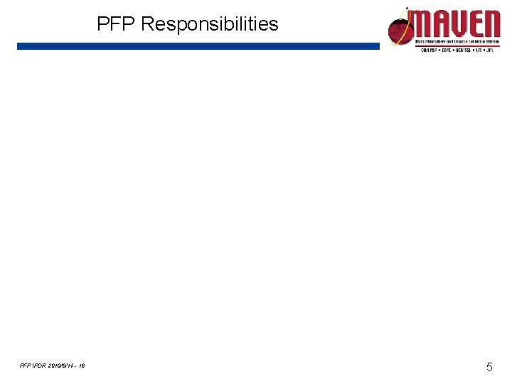 PFP Responsibilities PFP IPDR 2010/6/14 - 16 5 PFP Responsibilities PFP IPDR 2010/6/14 - 16 5
