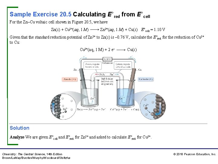 Sample Exercise 20. 5 Calculating E°red from E°cell For the Zn–Cu voltaic cell shown