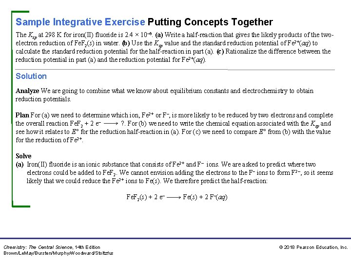 Sample Integrative Exercise Putting Concepts Together The Ksp at 298 K for iron(II) fluoride
