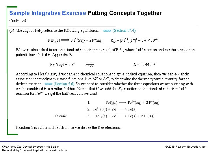 Sample Integrative Exercise Putting Concepts Together Continued (b) The Ksp for Fe. F 2