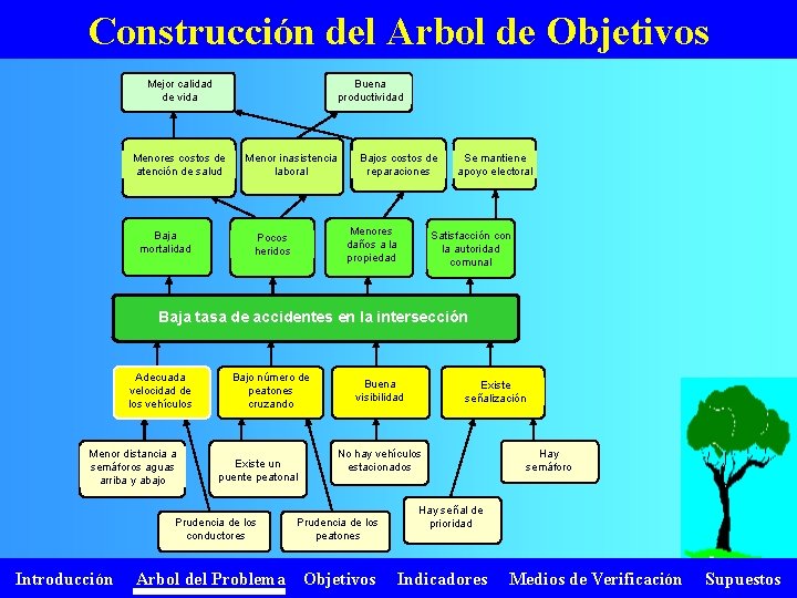 Construcción del Arbol de Objetivos Menor calidad Mejor calidad de vida Pérdida Buenade productividad