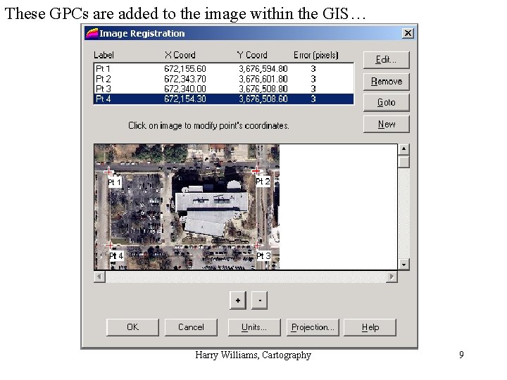These GPCs are added to the image within the GIS… Harry Williams, Cartography 9