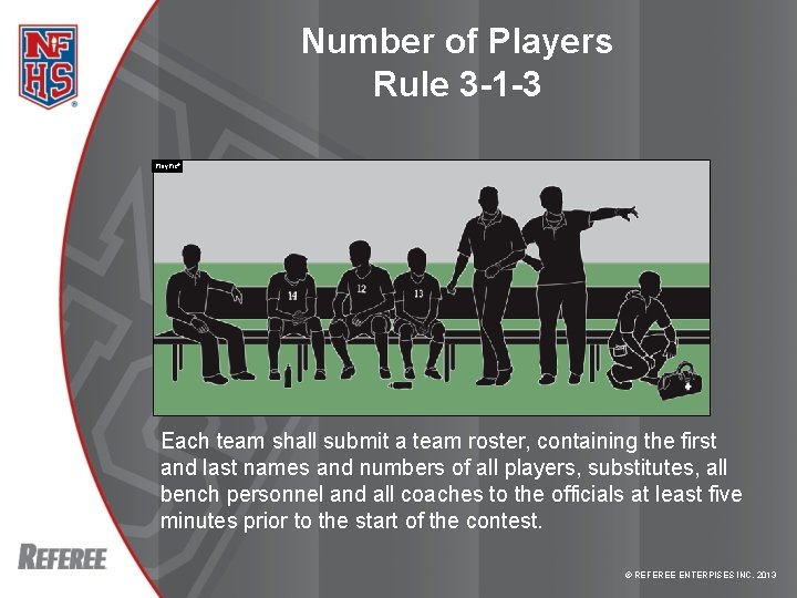 Number of Players Rule 3 -1 -3 RULE CHANGE Play. Pic® Each team shall