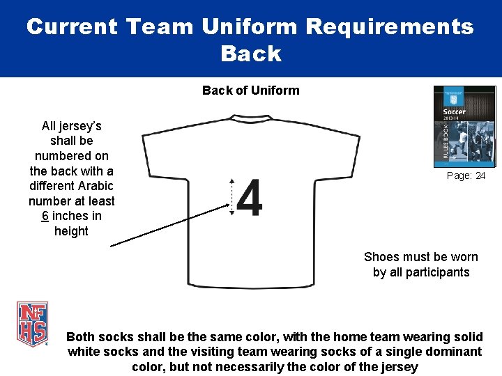Current Team Uniform Requirements Back of Uniform All jersey’s shall be numbered on the