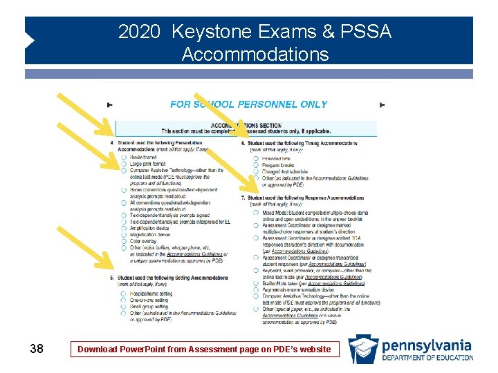 2020 Keystone Exams & PSSA Accommodations 38 Download Power. Point from Assessment page on 2020 Keystone Exams & PSSA Accommodations 38 Download Power. Point from Assessment page on