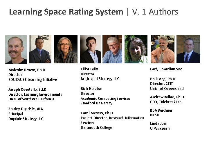 Learning Space Rating System | V. 1 Authors Malcolm Brown, Ph. D. Director EDUCAUSE